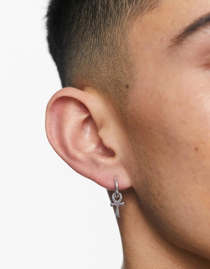 Status Syndicate Hoop And Cross Earrings-silver