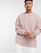 Asos Design Oversized Long Sleeve Heavyweight Waffle T-shirt In Dusty Pink
