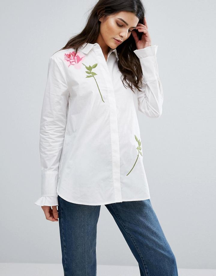 Warehouse Rose Embroidered Shirt - White