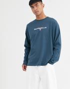 Asos Design Oversized Long Sleeve T-shirt With City Flag Print In Navy
