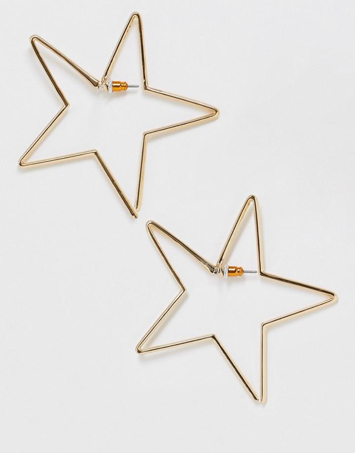 Asos Design Front And Back Earrings In Open Star Design In Gold Tone - Gold