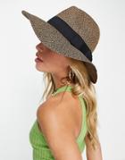 South Beach Fedora Hat With Ribbon In Mixed Straw-brown