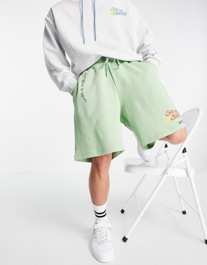 Asos Actual Coordinating Relaxed Shorts With Multi Logo And Graphic Prints In Green