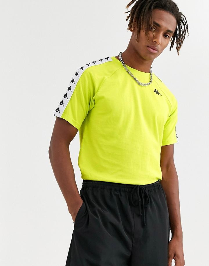 Kappa 222 Bando Coen T-shirt With Sleeve Taping In Lime-green