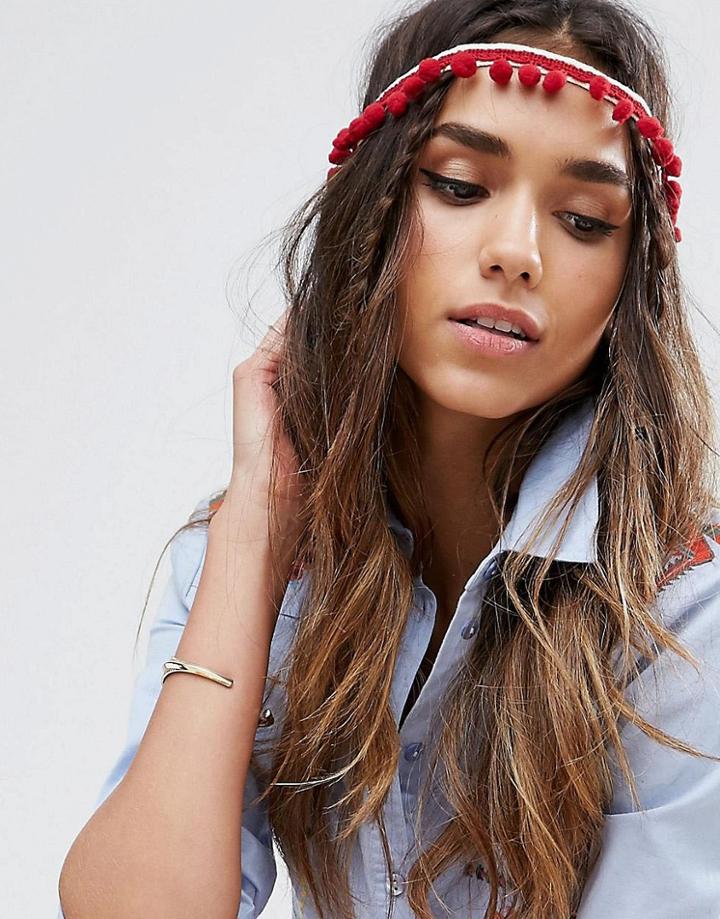 Asos Festival Pom Pom Hair Crown - Red