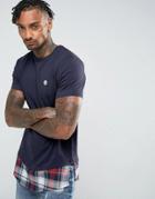 Le Breve Longline Check Hem T-shirt - Navy