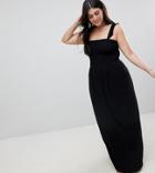Asos Curve Ruffle Strap Shirred Maxi Sundress - Black