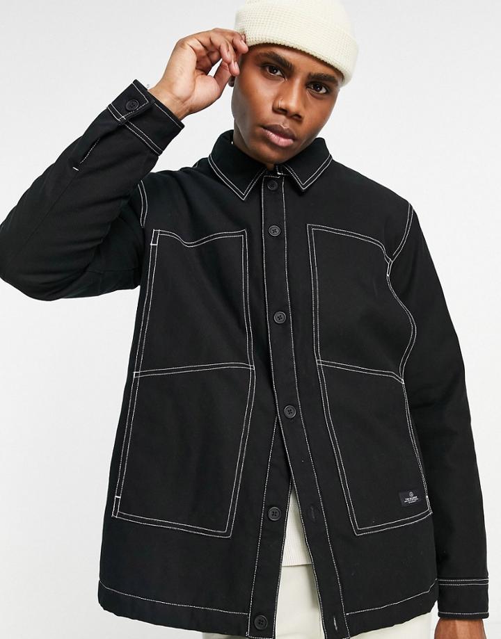 Topman Padded Coach Jacket With Contrast Stitching In Black