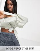 Asos Design Satin Shirt With Wrap-around Tie Detail-no Color