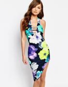Ginger Fizz Asymmetric Pencil Dress In Bold Print - Navy Print