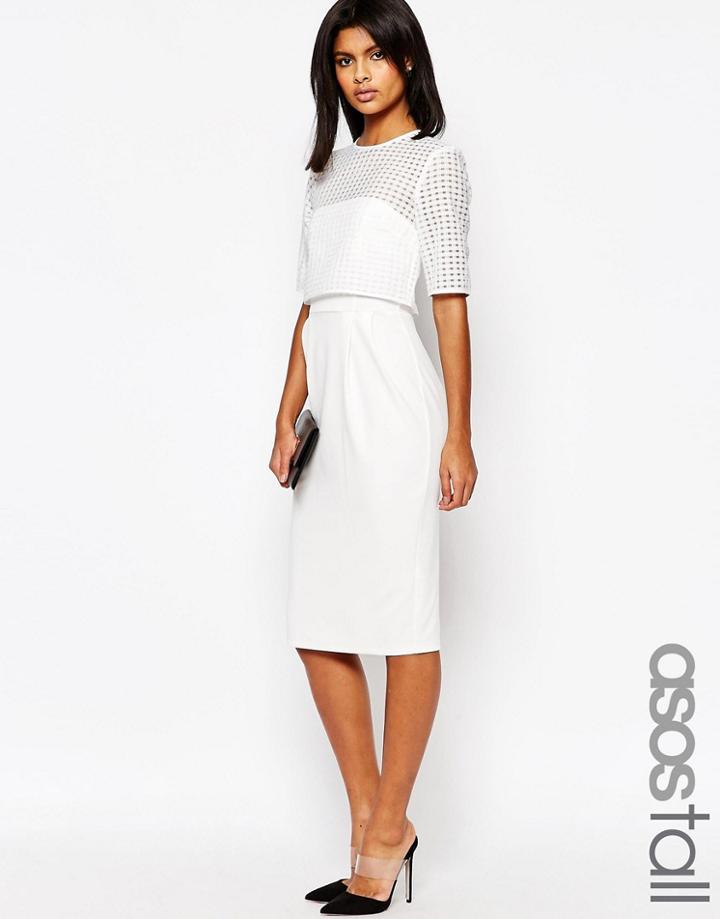 Asos Tall Lace Crop Top Wiggle Dress - White