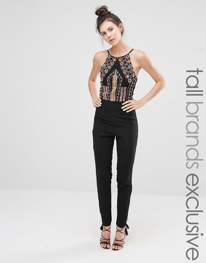 Maya Tall Strappy Cami Jumpsuit With Geo-tribal Sequin Patterned Bodice