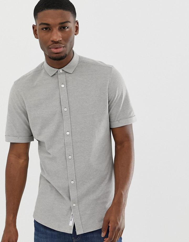 Only & Sons Pique Short Sleeve Shirt In Gray - Gray
