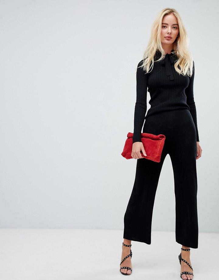 Fashion Union Knitted Pants In Rib Two-piece - Black