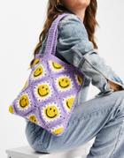 Asos Design Shopper Bag In Happy Face Crochet-multi