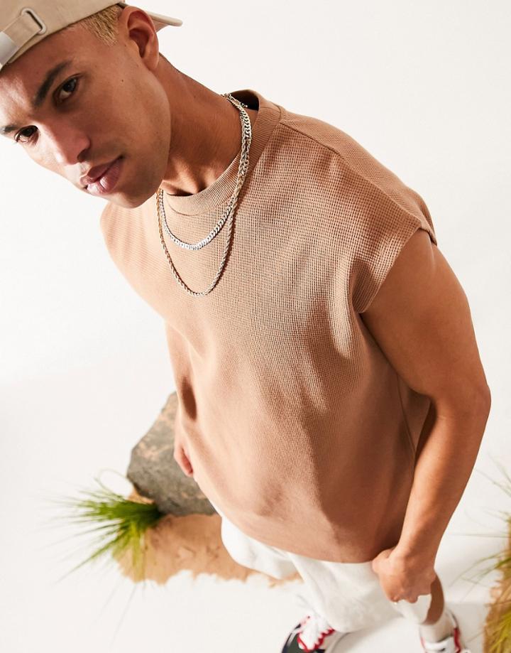 Asos Design Oversized Waffle Tank In Brown