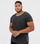 Asos Design Plus Longline T-shirt With Raw Scoop Neck And Curve Hem In Linen Mix In Black - Black