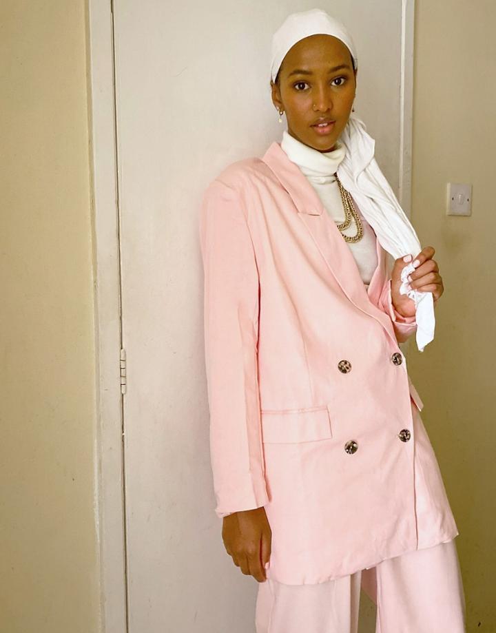 Daisy Street Dad Blazer Longline Two-piece-pink