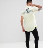 Hollister Front And Back Logo Print T-shirt Curved Hem In Yellow Exclusive To Asos - Yellow
