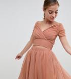 John Zack Petite Bardot Crop Top - Beige