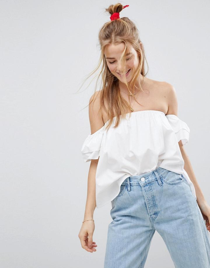 Asos Cotton Off Shoulder Top - White