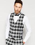 Noose & Monkey Check Vest With Chain And Stretch In Skinny Fit - Black