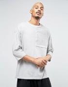 Asos Oversized Longline T-shirt In Oil Wash With 3/4 Sleeve And Woven