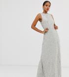 Maya Tall Allover Stripe Embellished Trophy Maxi Dress In Soft Gray - Gray