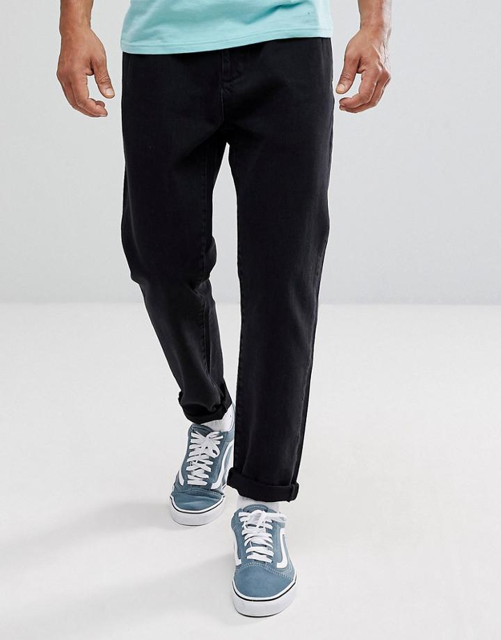 Asos Double Pleat Jeans In Washed Black - Black