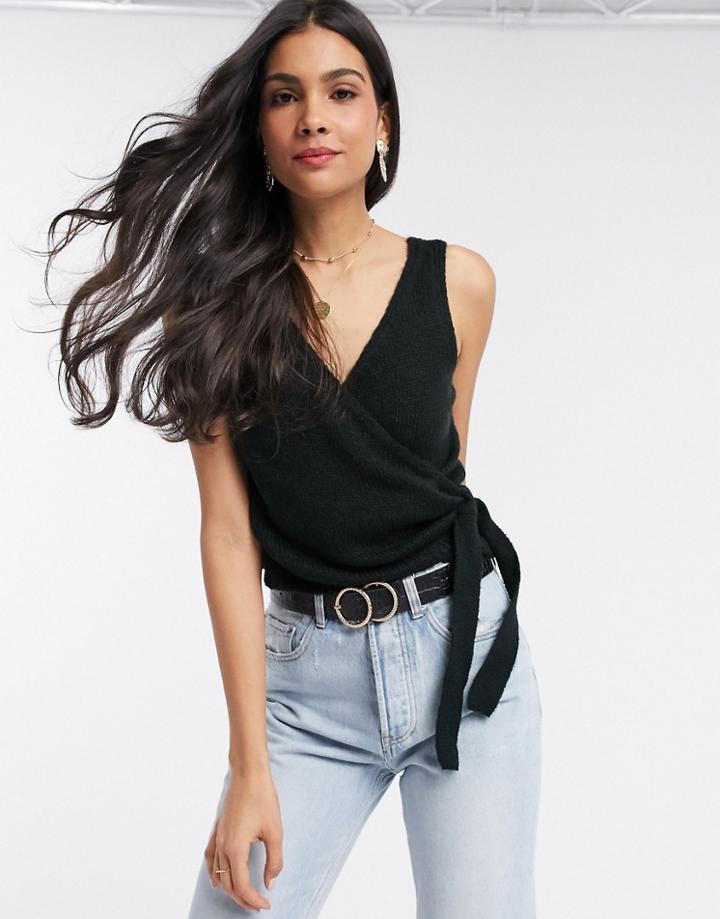 Asos Design Chunky Wrap Sleeveless Top-black