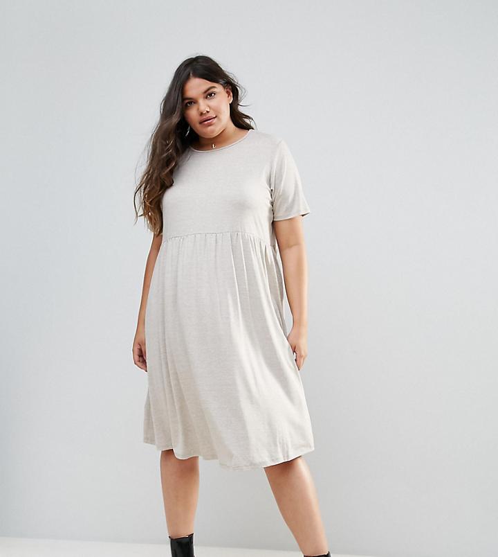 Asos Curve Ultimate Midi Smock Dress - Beige