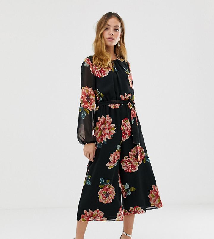 Asos Design Petite Bold Floral Print Jumpsuit-multi