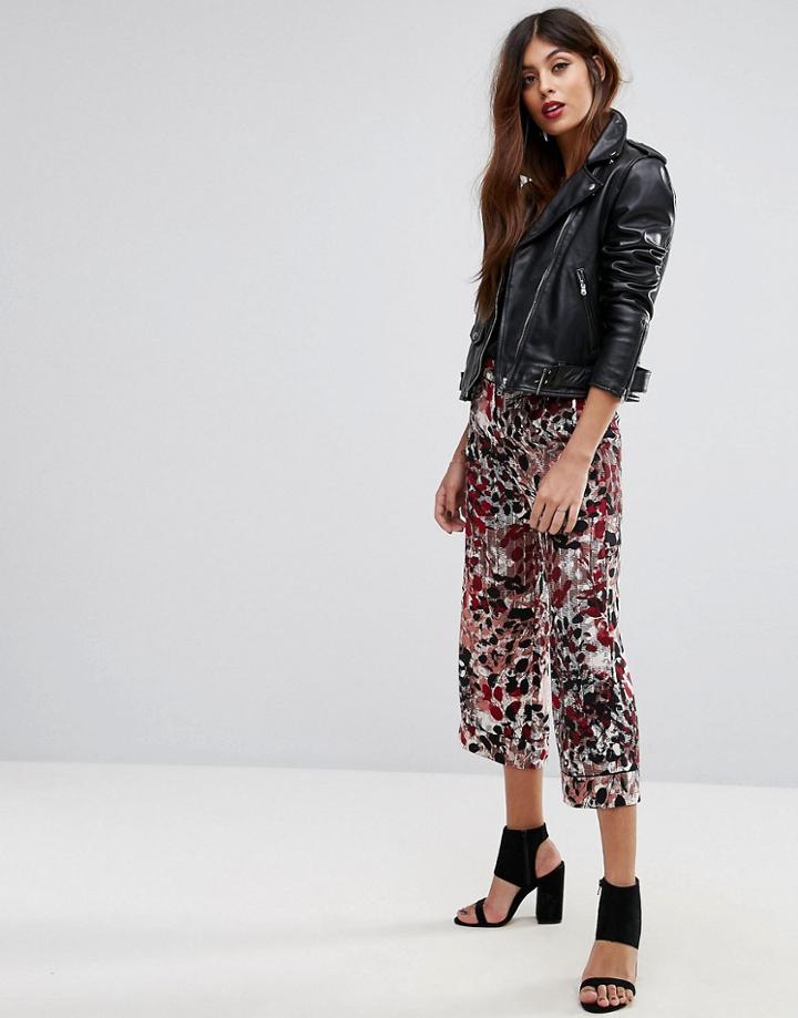 Sisley Printed Wide Leg Cropped Pant - Pink