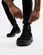 Asos Design Sneaker Boot In Black Nubuck With Chunky Sole - Black