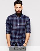 Farah Shirt With Plaid Check Slim Fit Exclusive - Navy