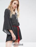Reclaimed Vintage Kimono Romper With Contrast Tie - Black