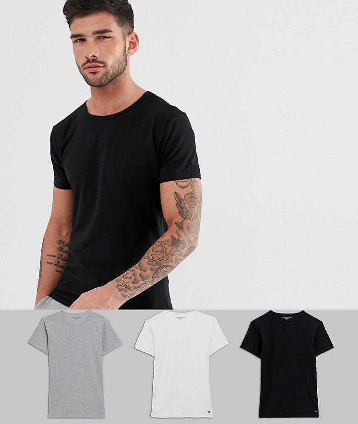 Tommy Hilfiger Stretch Crew Neck Lounge T-shirts In 3 Pack In Regular Fit-multi
