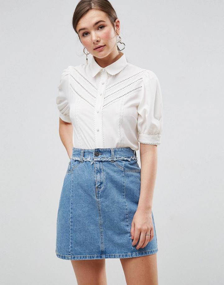 Asos Boxy Victoriana Shirt With Lace Inserts And Pintuck Detail - White