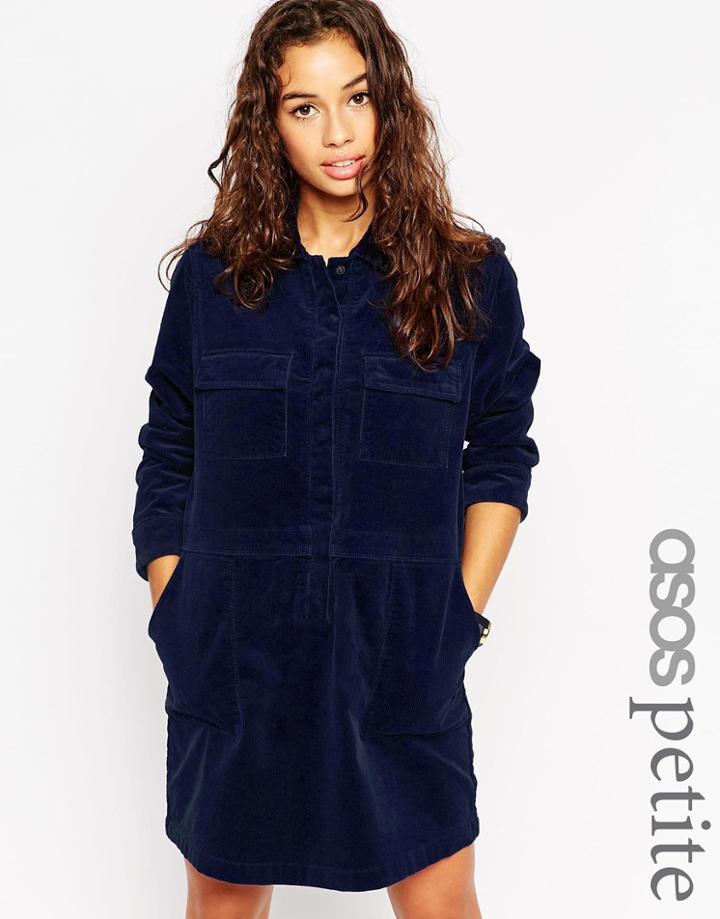 Asos Petite Cord Utility Shift Dress In Navy - Navy