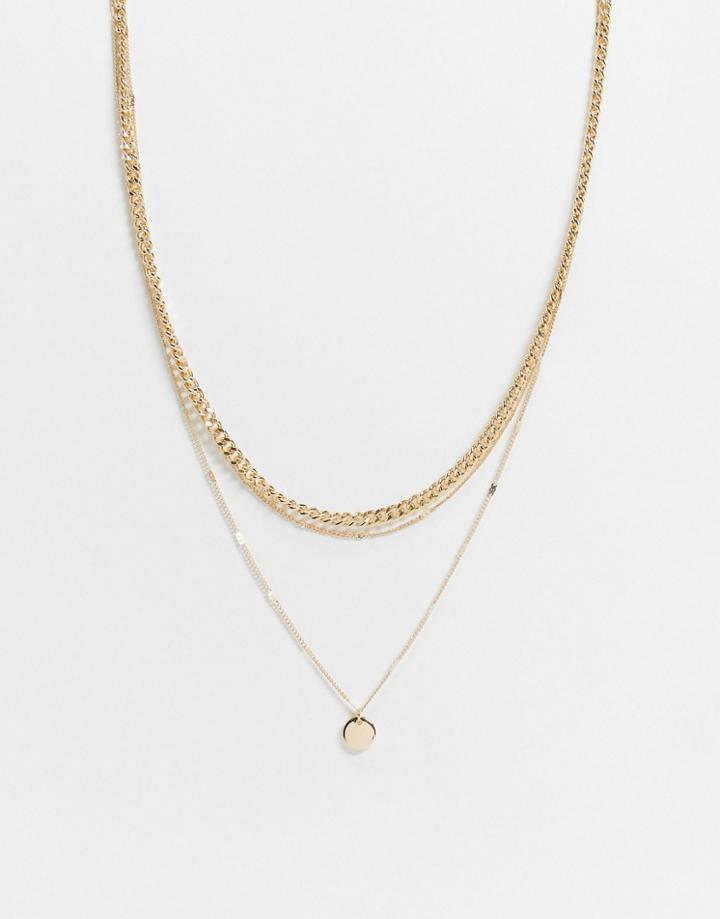 Pieces Mixed Chain Layered Necklace With Coin Pendant In Gold
