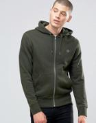 Fred Perry Hoodie With Zip Through In British Racing Green Marl - Green