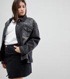 Chorus Plus Pearl Embellished Oversized Denim Jacket - Black