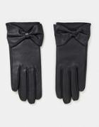 Asos Design Leather Gloves With Touch Screen And Bow Detail In Black