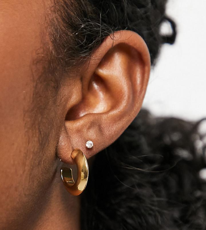 Asos Design 14k Gold Plated 12mm Hoop Earrings With Pointed Design