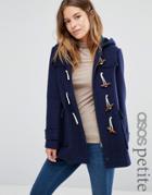 Asos Petite Wool Blend Duffle Coat With Checked Liner - Navy