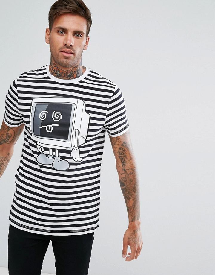 Asos Stripe T-shirt With Tv Print - White