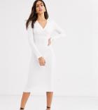 Asos Design Tall Pleat Detail Knit Midi Dress With Deep V-cream