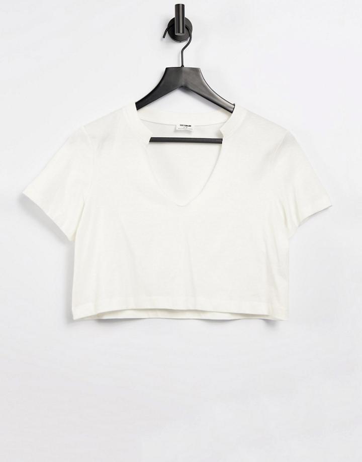 Cotton: On V-notch Crop Tee In White