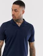 Asos Design Organic Jersey Polo With Revere Collar In Navy