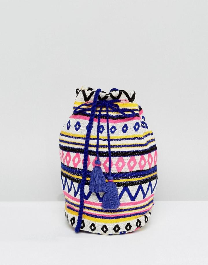 Ashiana Embroidered Across Body Bucket Bag With Tassel Detail - Multi